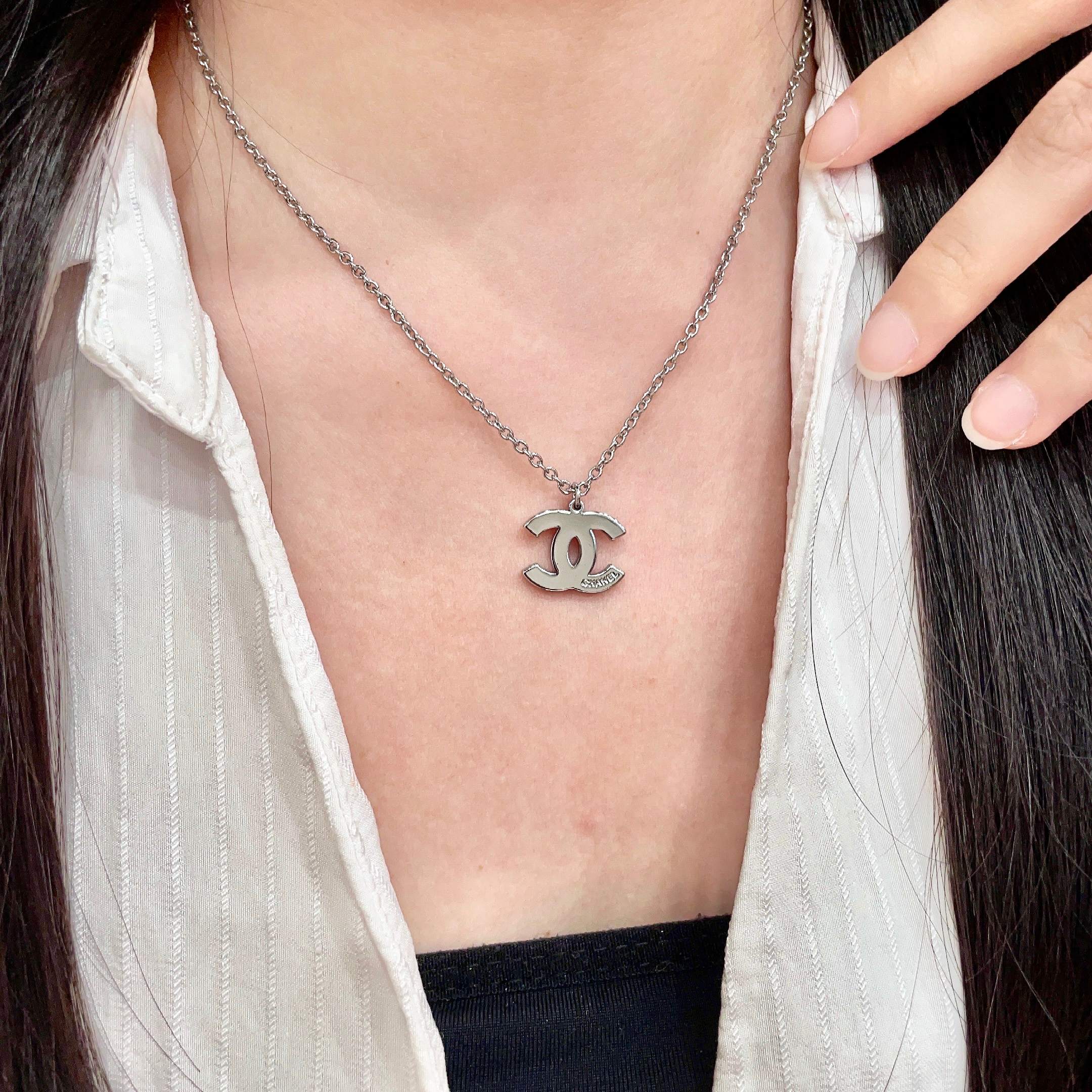 Chanel Silver Logo Necklace