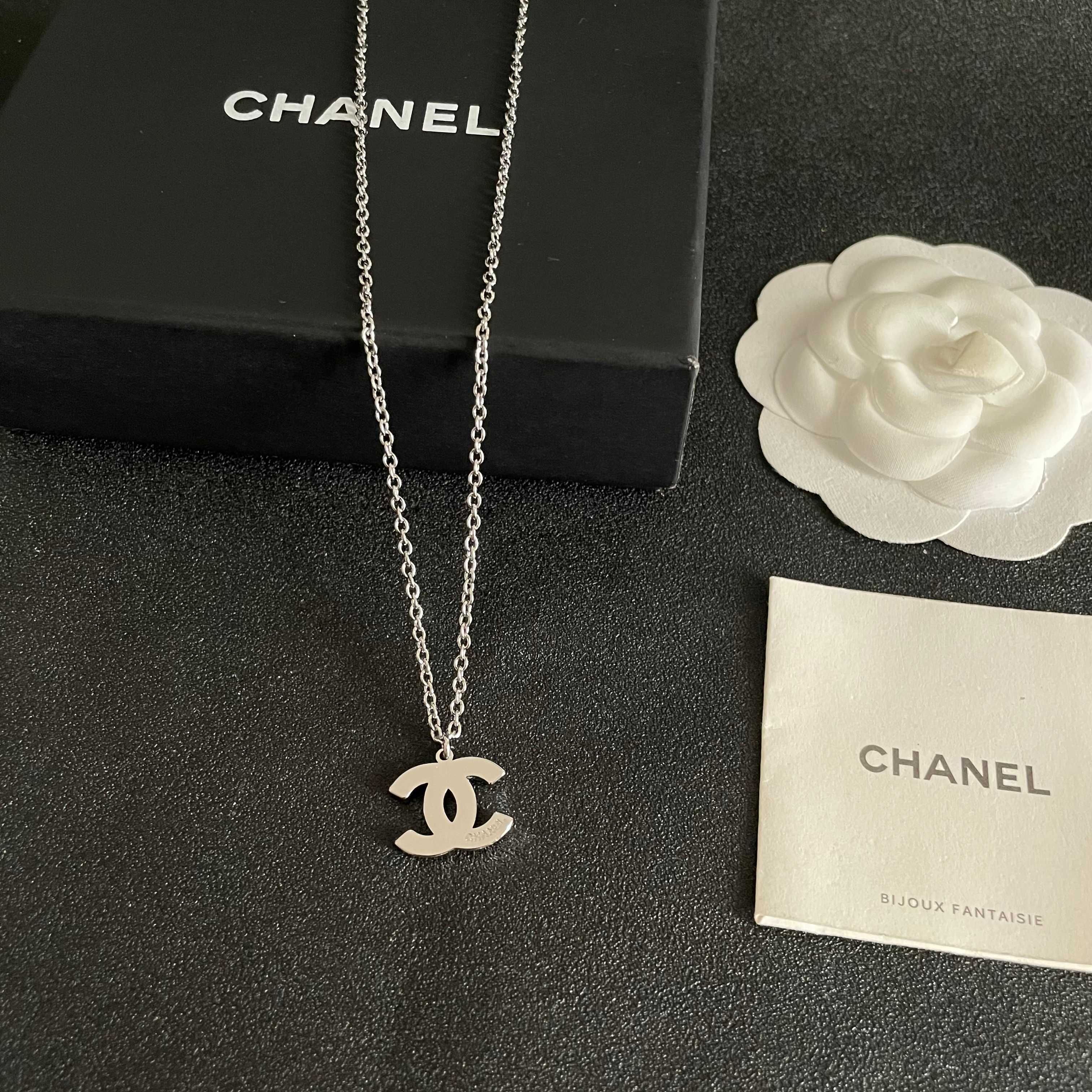 Chanel Silver Logo Necklace