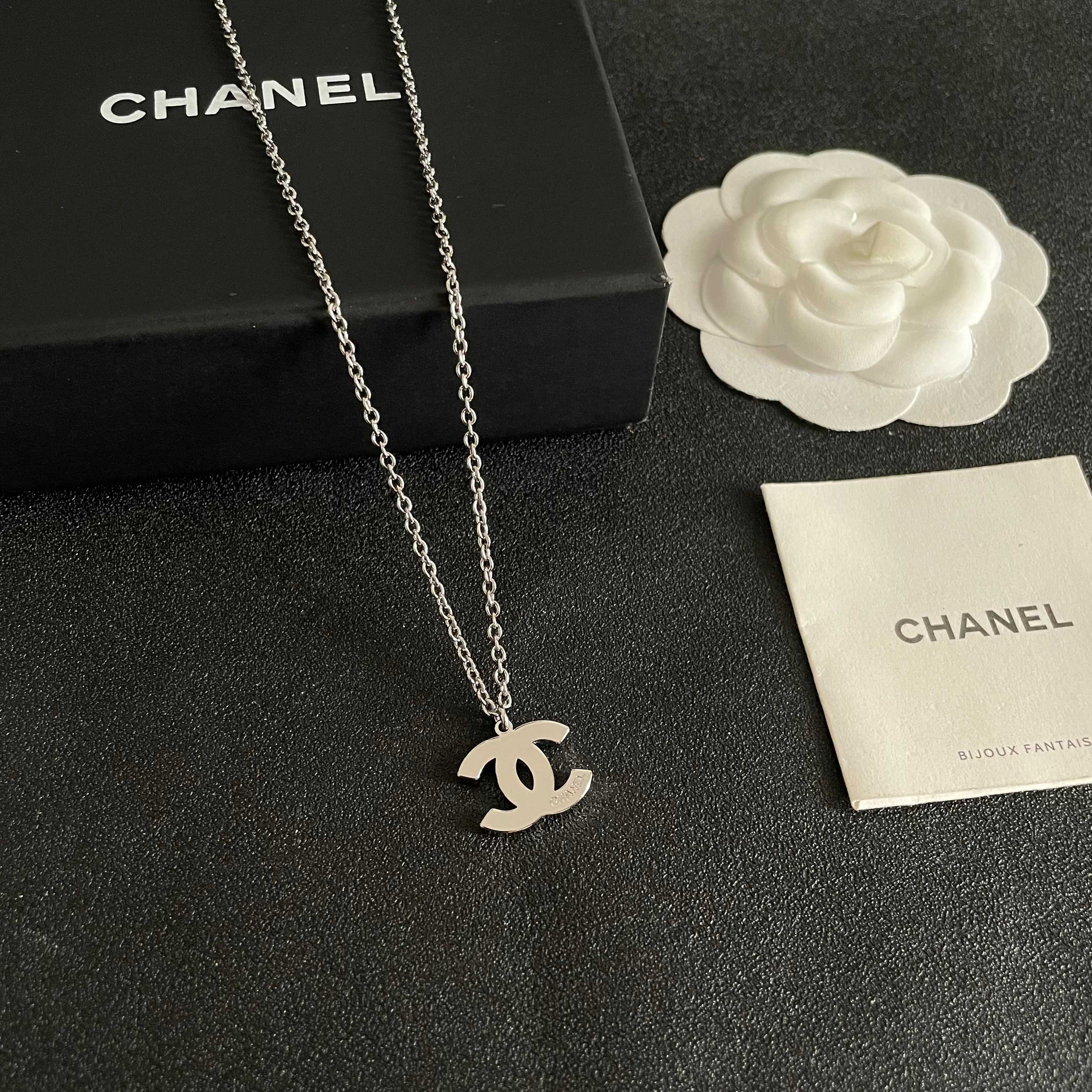 Chanel Silver Logo Necklace