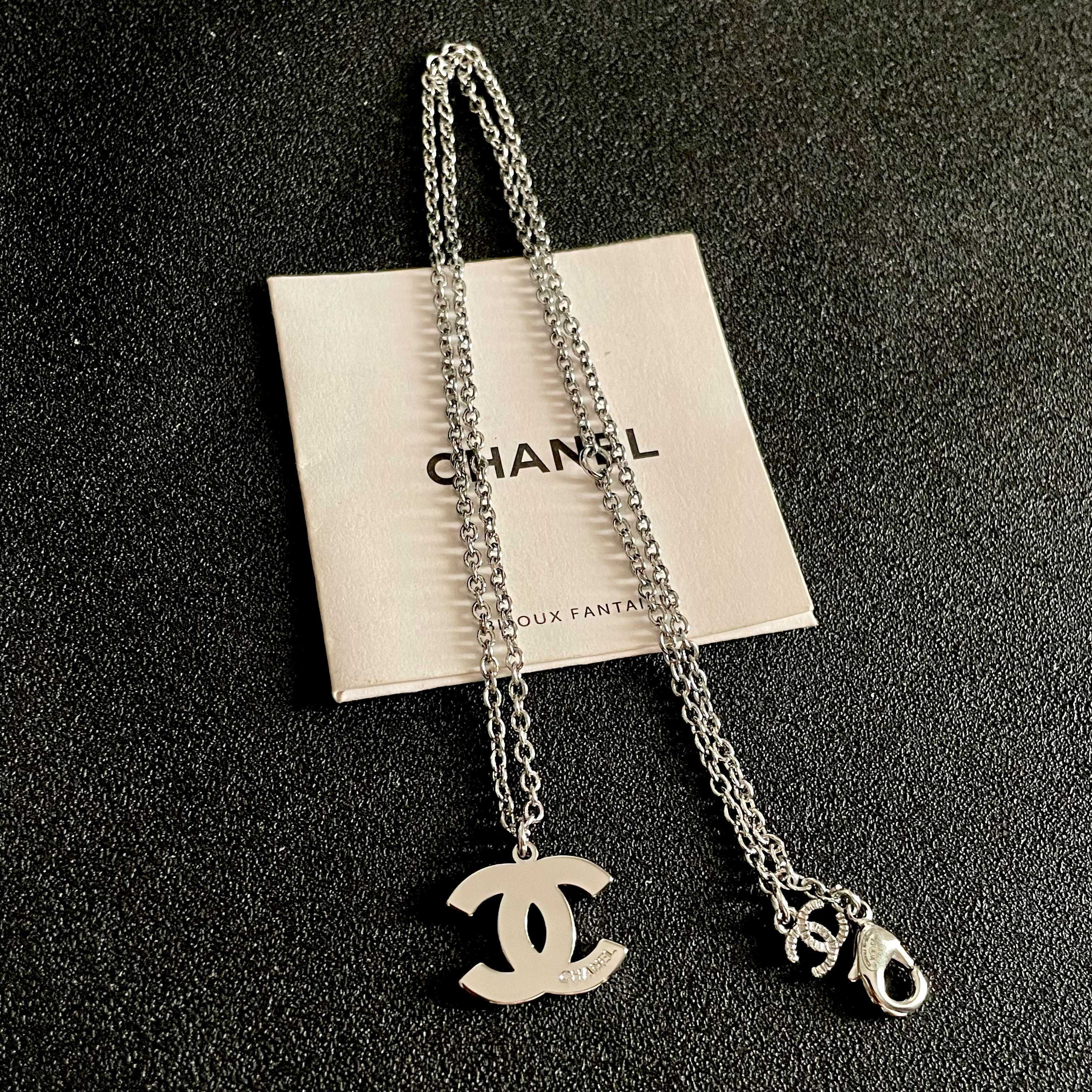 Chanel Silver Logo Necklace