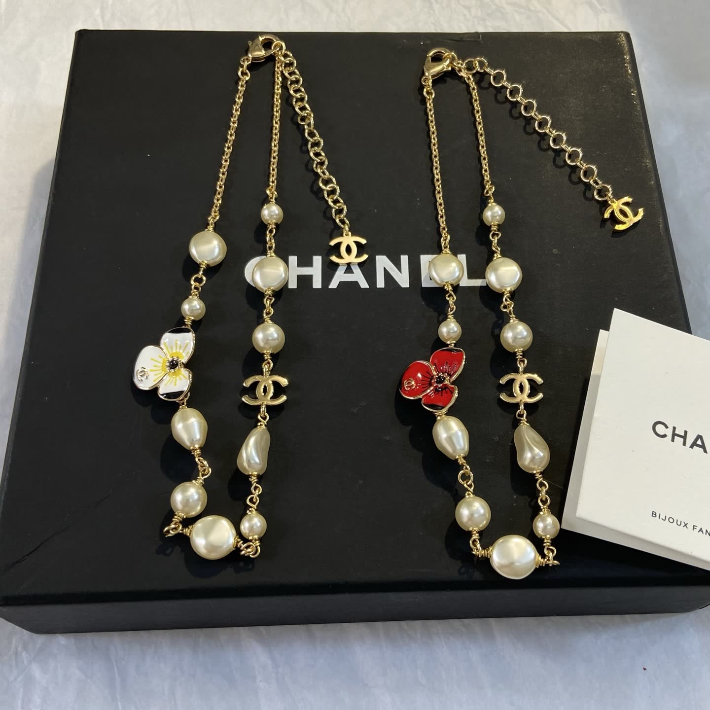 Chanel Pearl and Enamel Flower Necklace