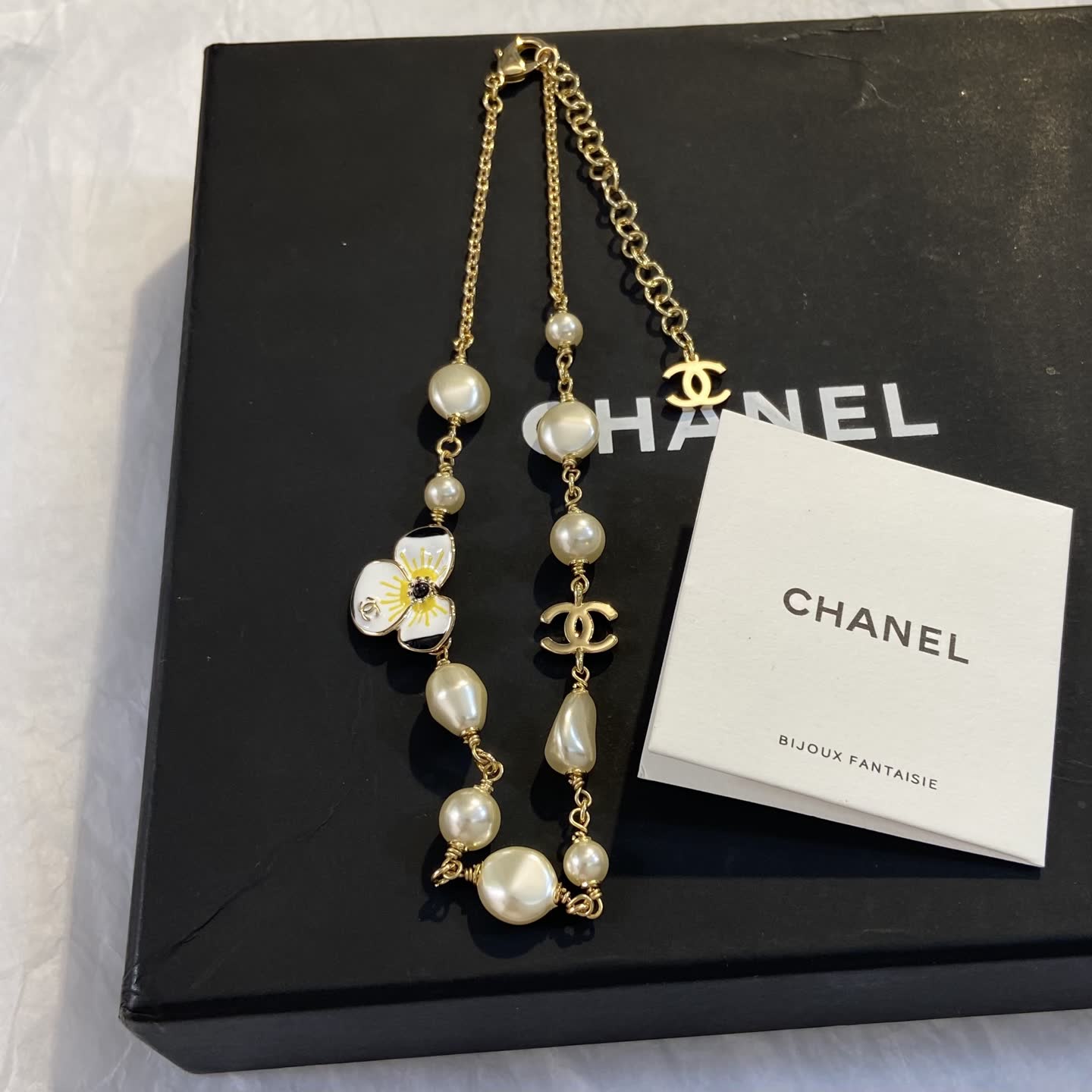 Chanel Pearl and Enamel Flower Necklace