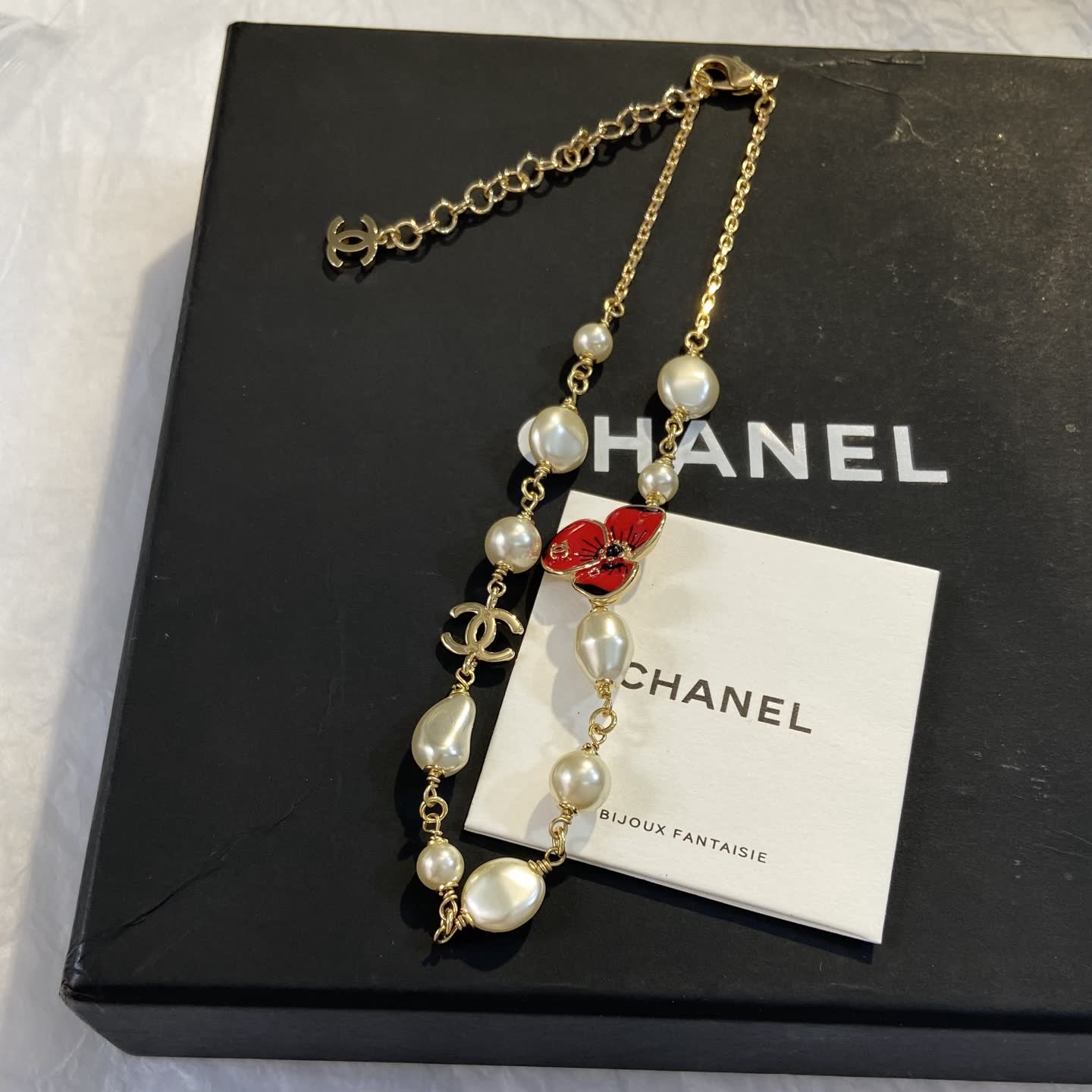 Chanel Pearl and Enamel Flower Necklace