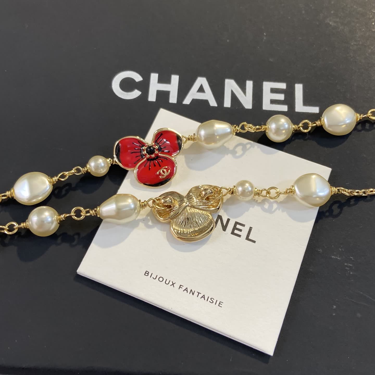 Chanel Pearl and Enamel Flower Necklace