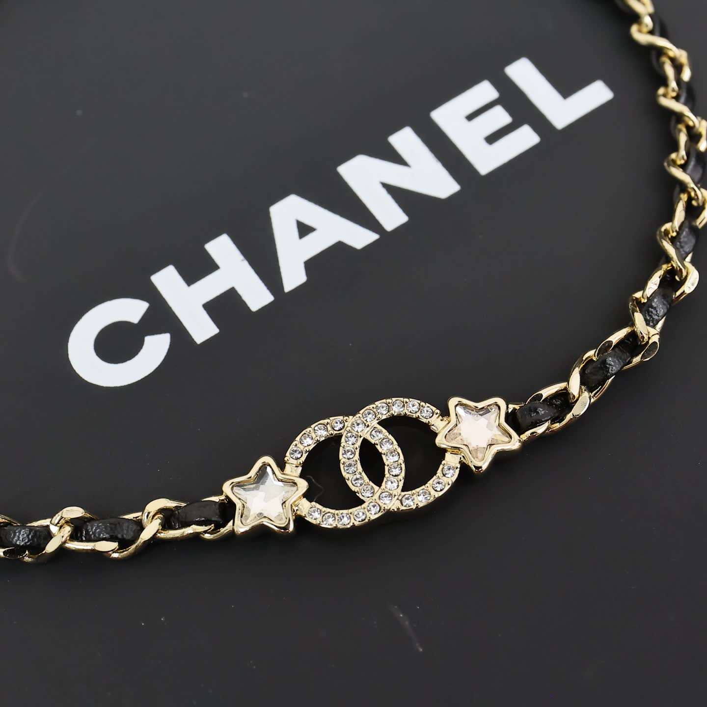 Chanel CC Logo Black Leather Choker Necklace