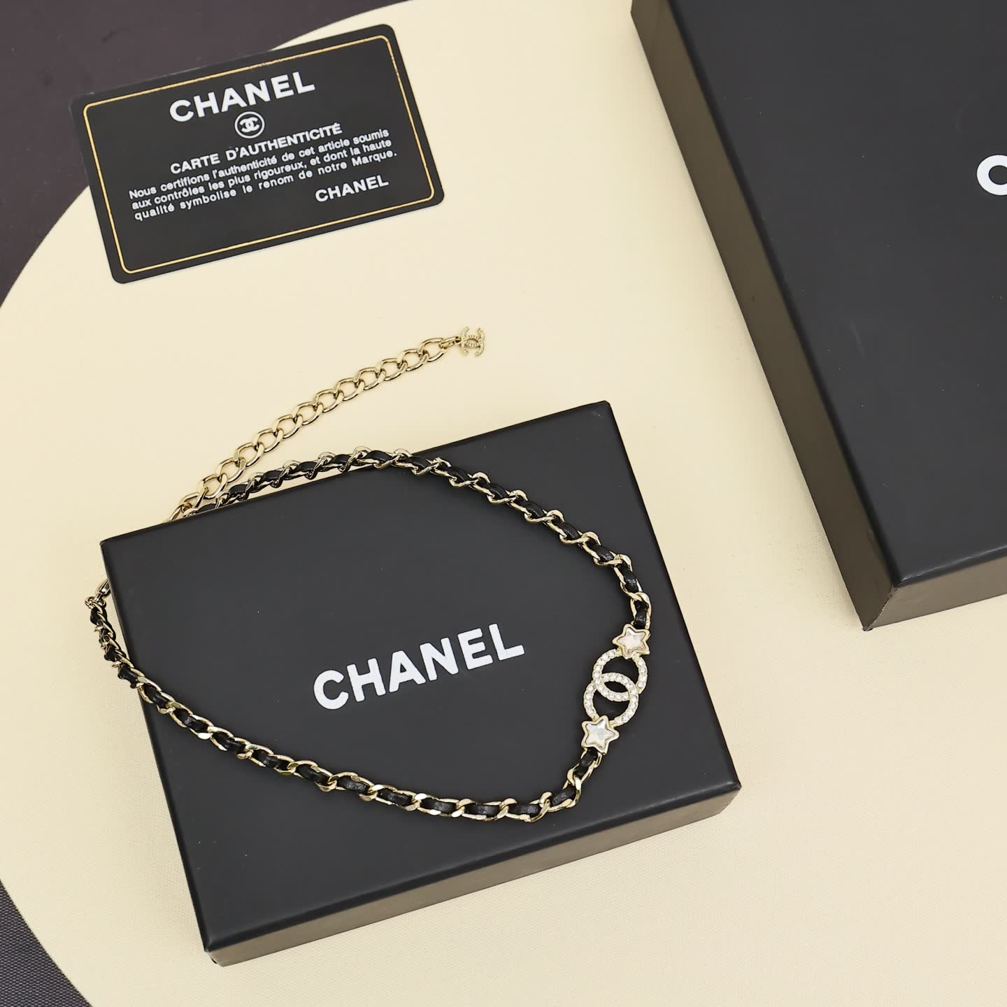 Chanel CC Logo Black Leather Choker Necklace