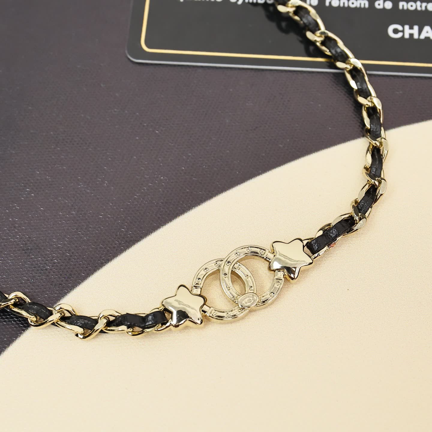 Chanel CC Logo Black Leather Choker Necklace