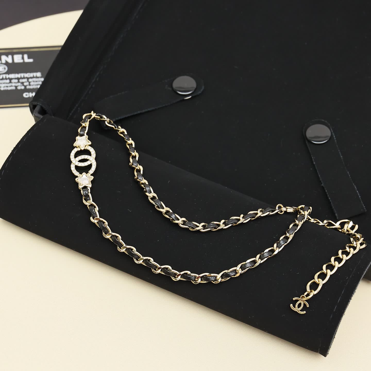 Chanel CC Logo Black Leather Choker Necklace
