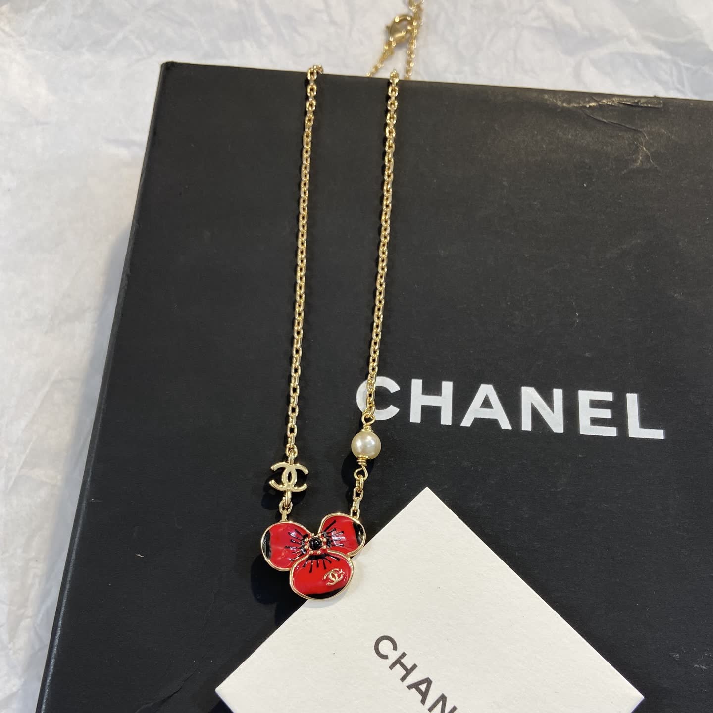 Chanel Gold-Plated Enamel Flower Necklace