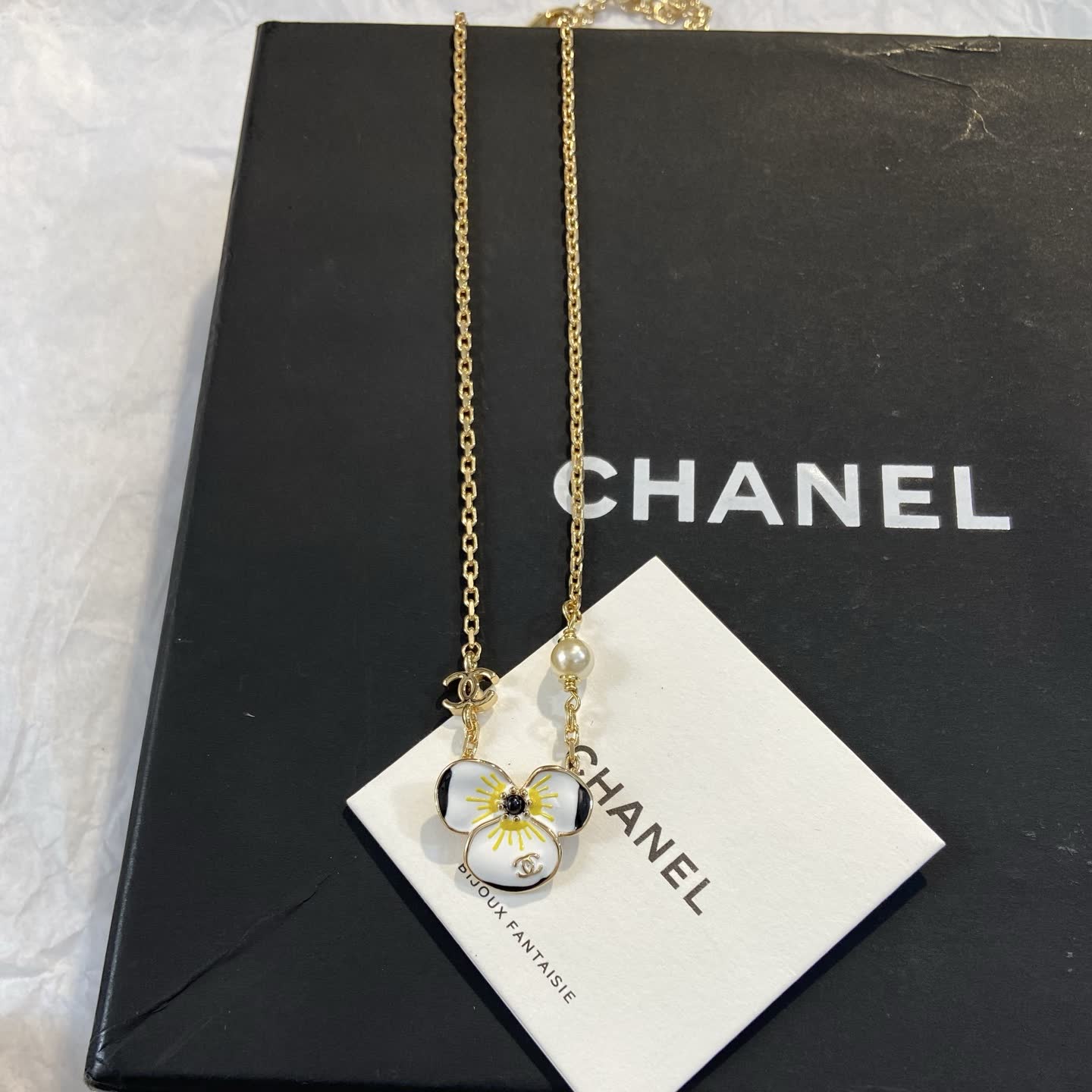 Chanel Gold-Plated Enamel Flower Necklace