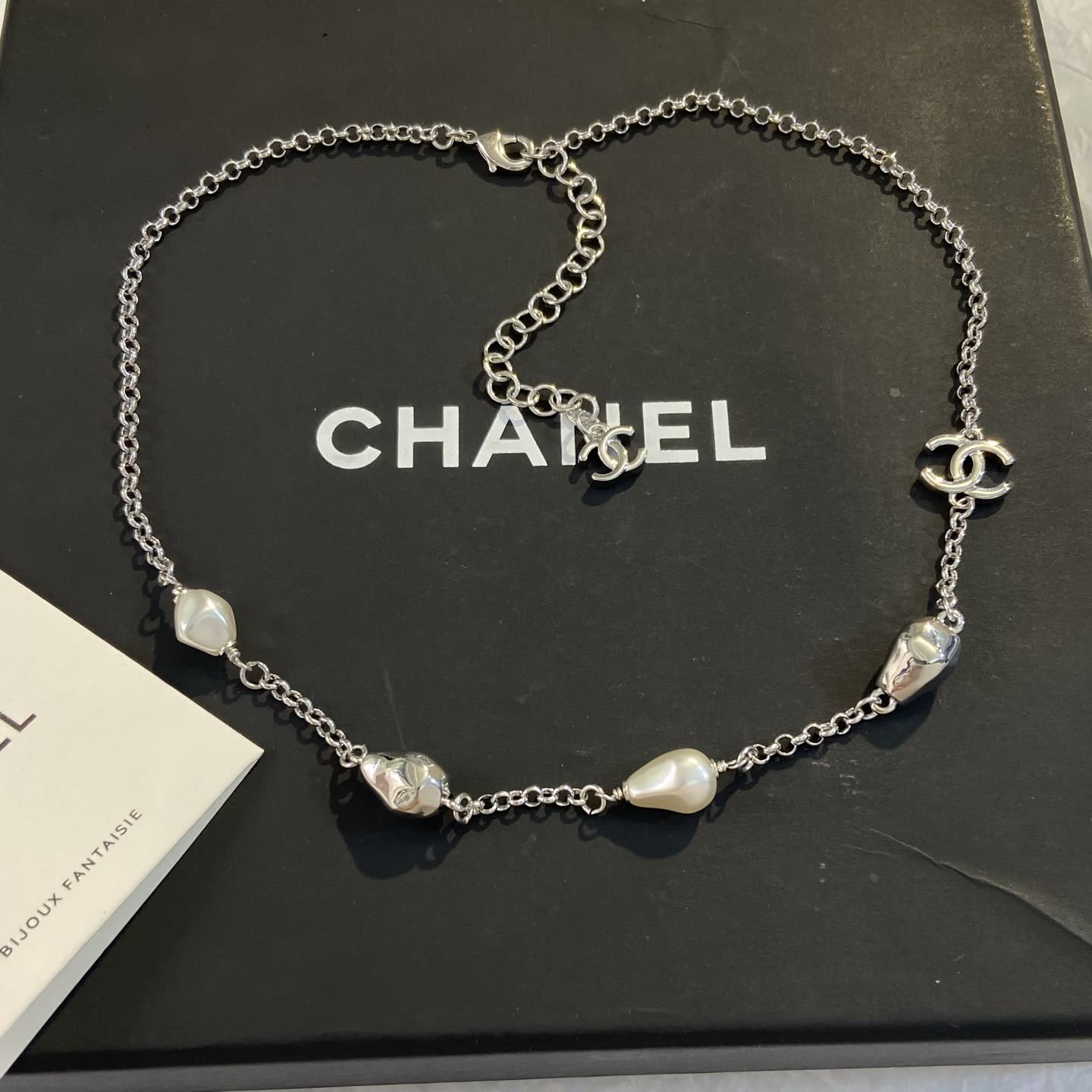 Chanel Pearl and Metal Link Necklace
