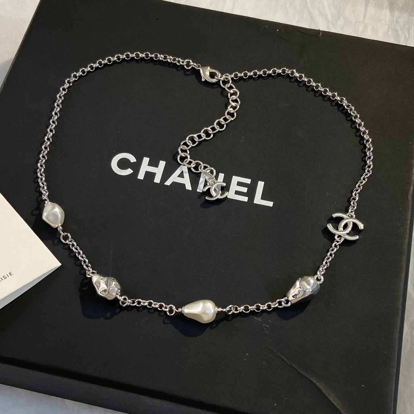 Chanel Pearl and Metal Link Necklace