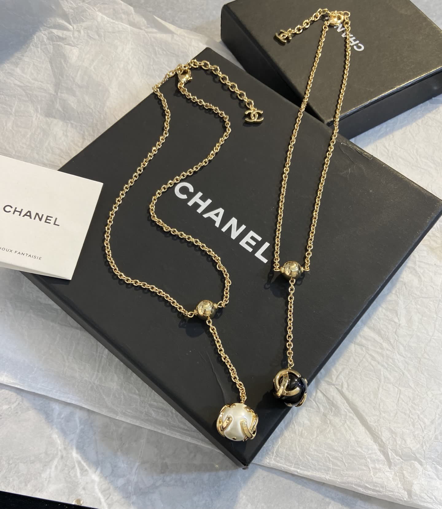 Chanel Gold-tone Chain Necklace with Beads