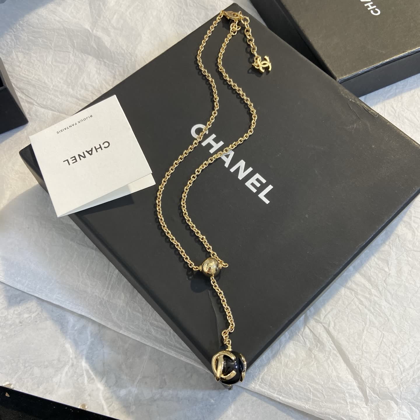 Chanel Gold-tone Chain Necklace with Beads
