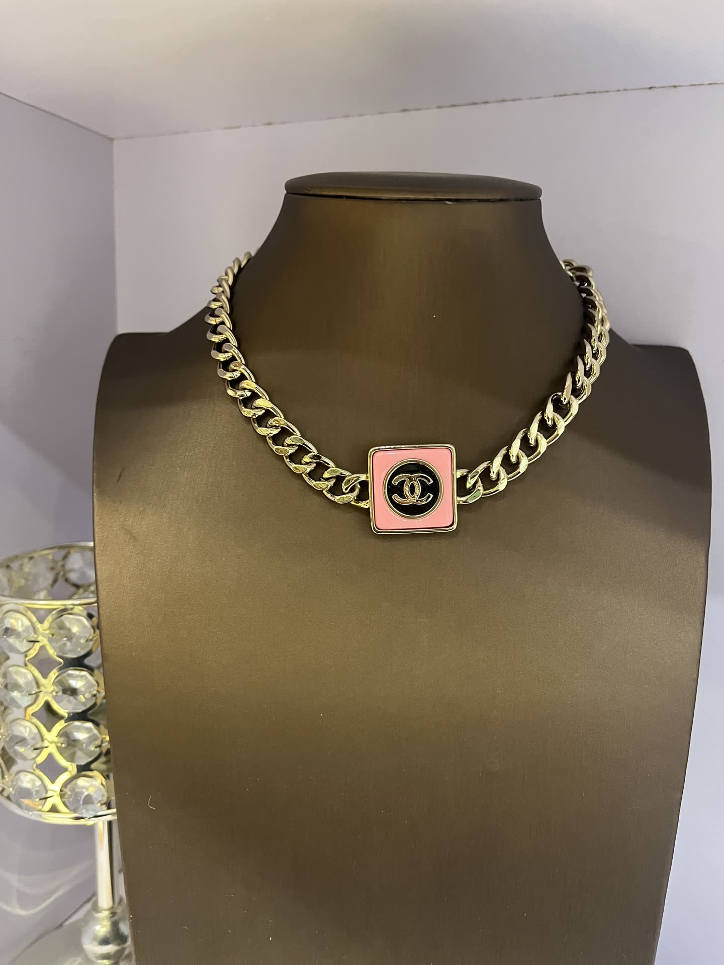 Chanel Necklace with CC Logo and Red Enamel
