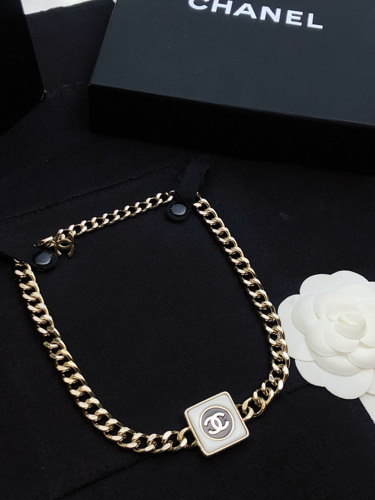 Chanel CC Logo Gold Tone Chain Necklace