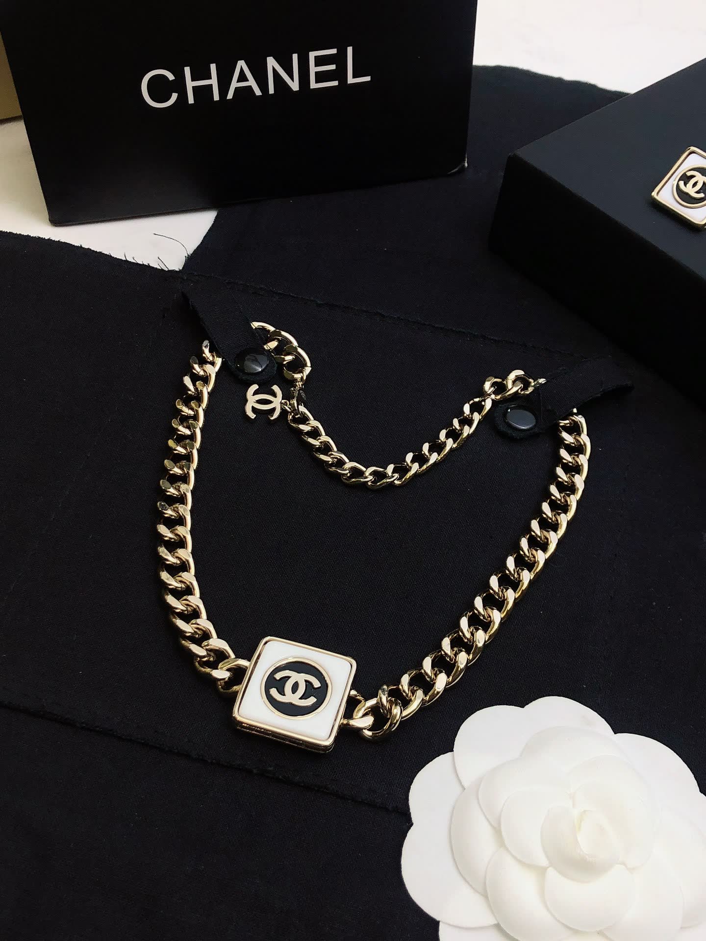 Chanel CC Logo Gold Tone Chain Necklace