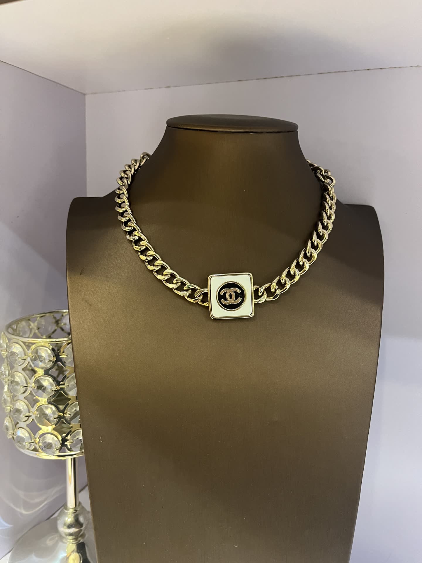 Chanel CC Logo Gold Tone Chain Necklace