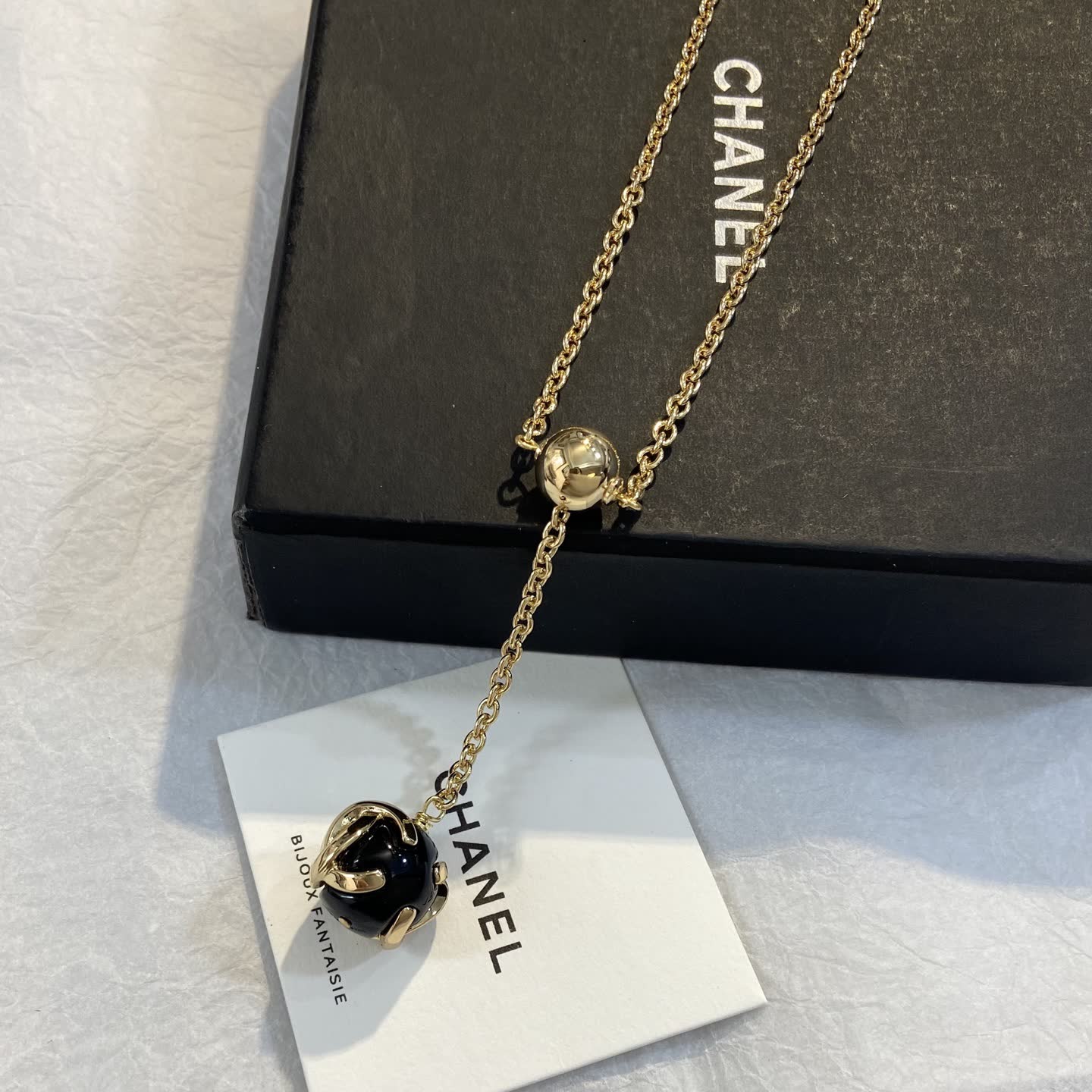 Chanel Gold Tone Black Bead Necklace