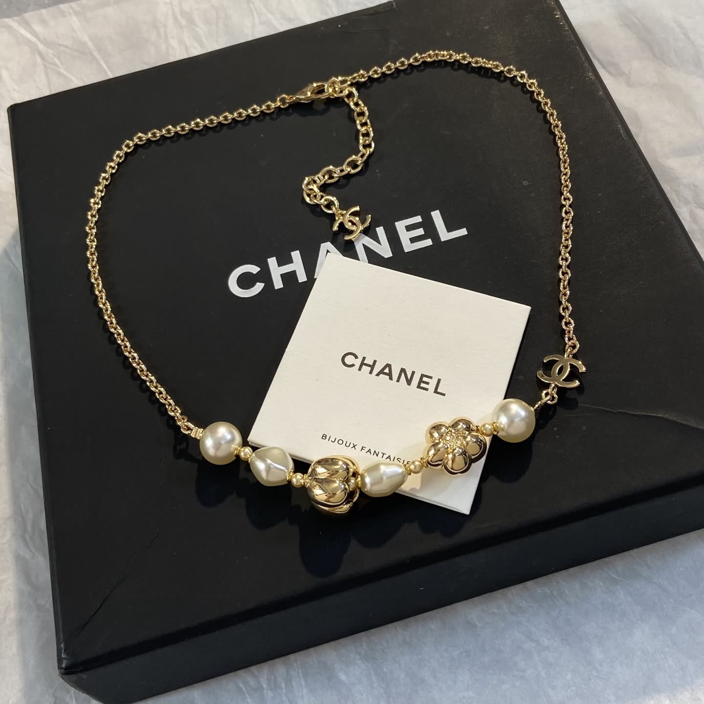 Chanel Pearl and Flower Necklace
