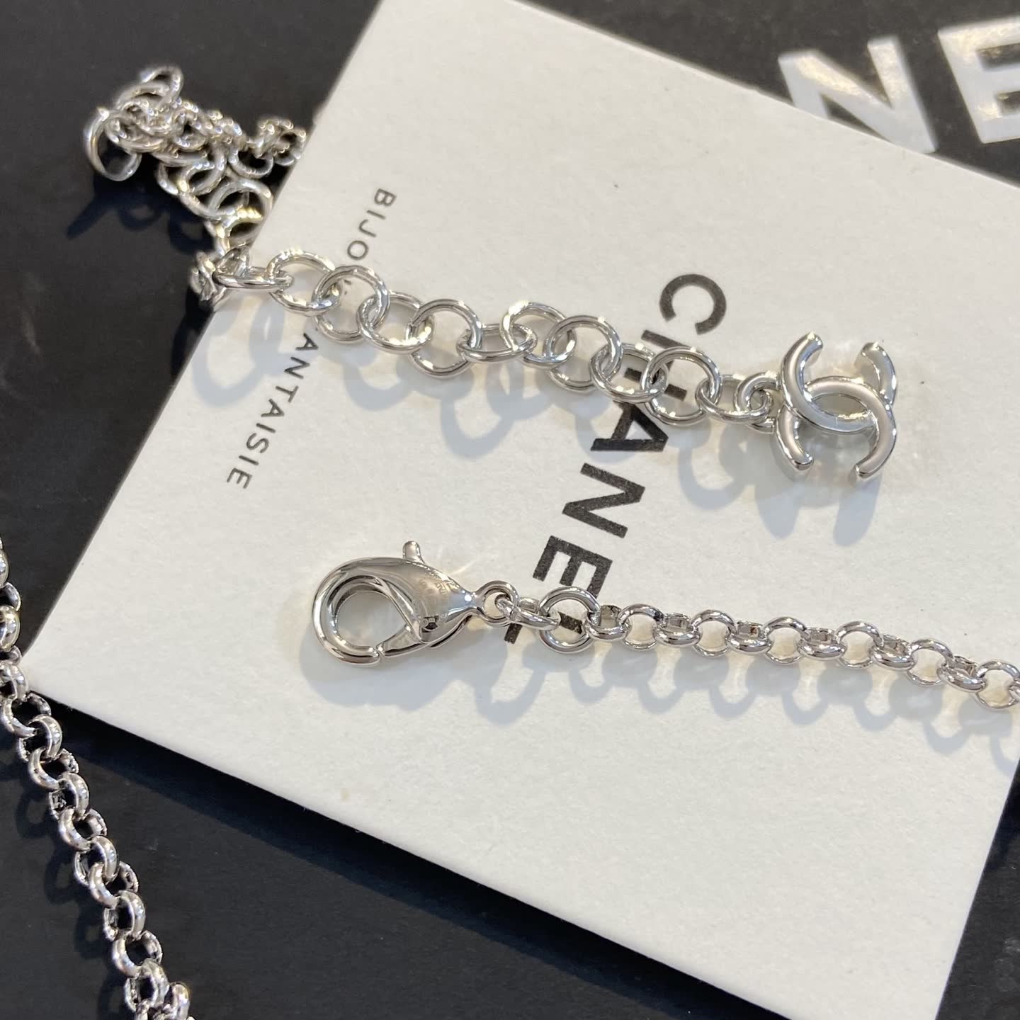 Chanel Silver Tone Pearl and Crystal Necklace