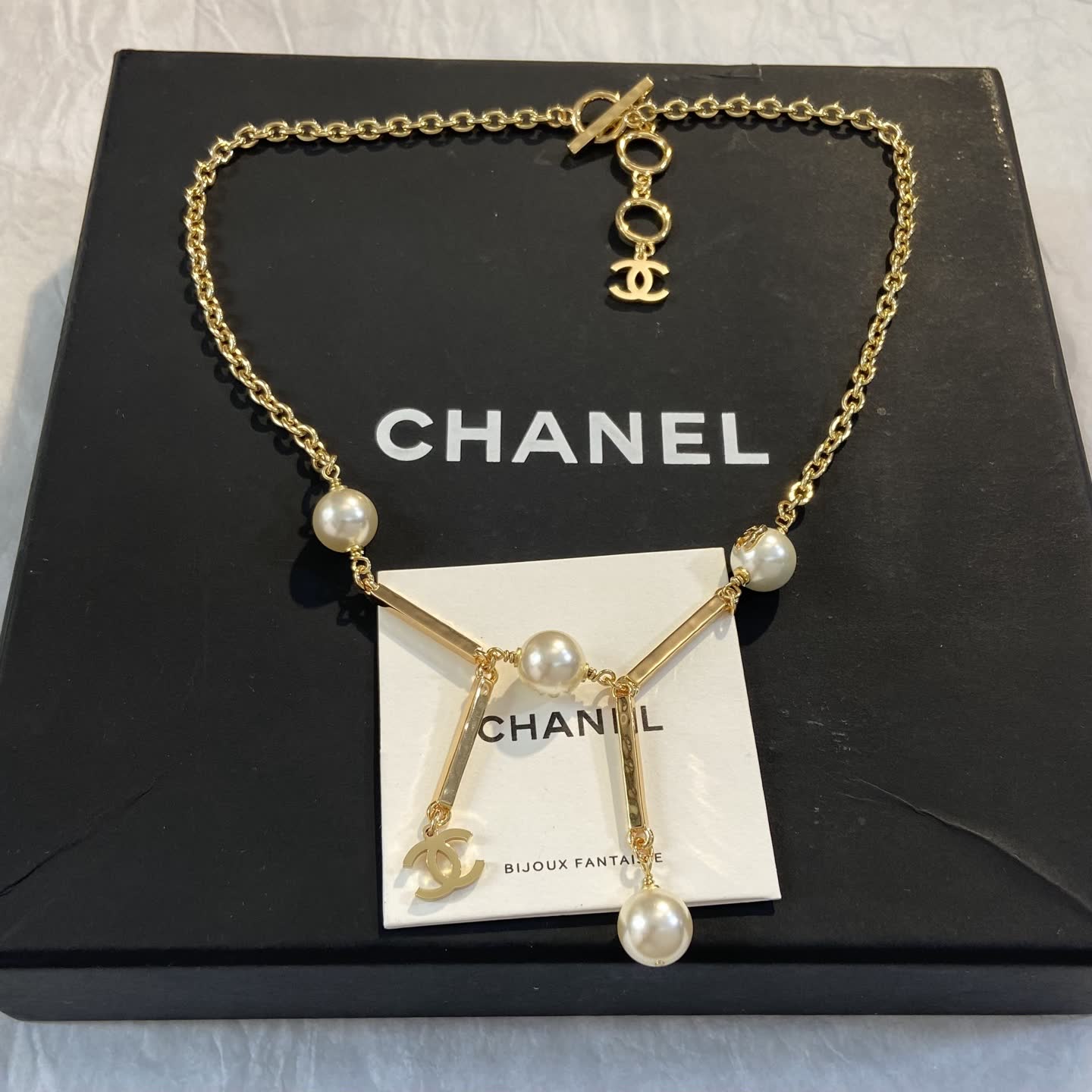 Chanel Gold Tone Pearl Necklace