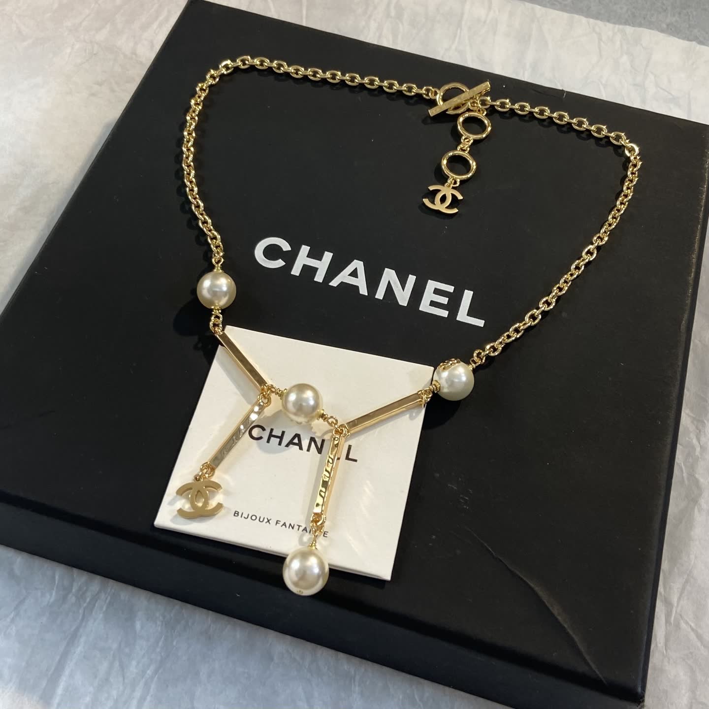 Chanel Gold Tone Pearl Necklace