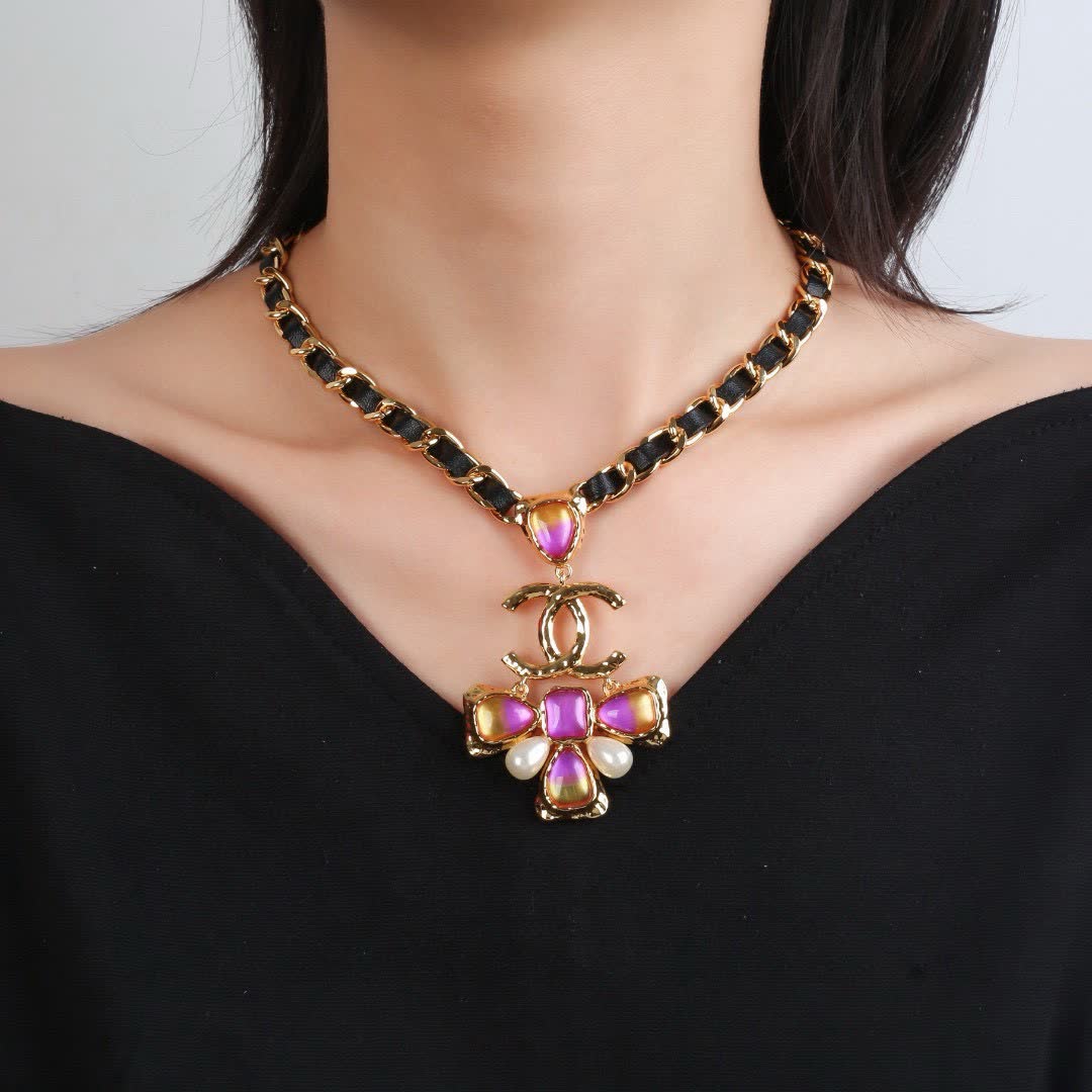 Chanel Gold-tone and Enamel Necklace with CC Logo