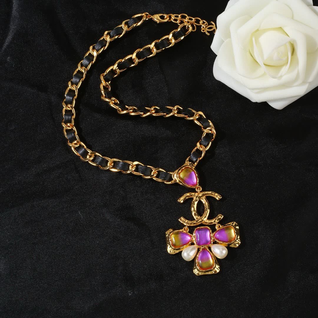 Chanel Gold-tone and Enamel Necklace with CC Logo