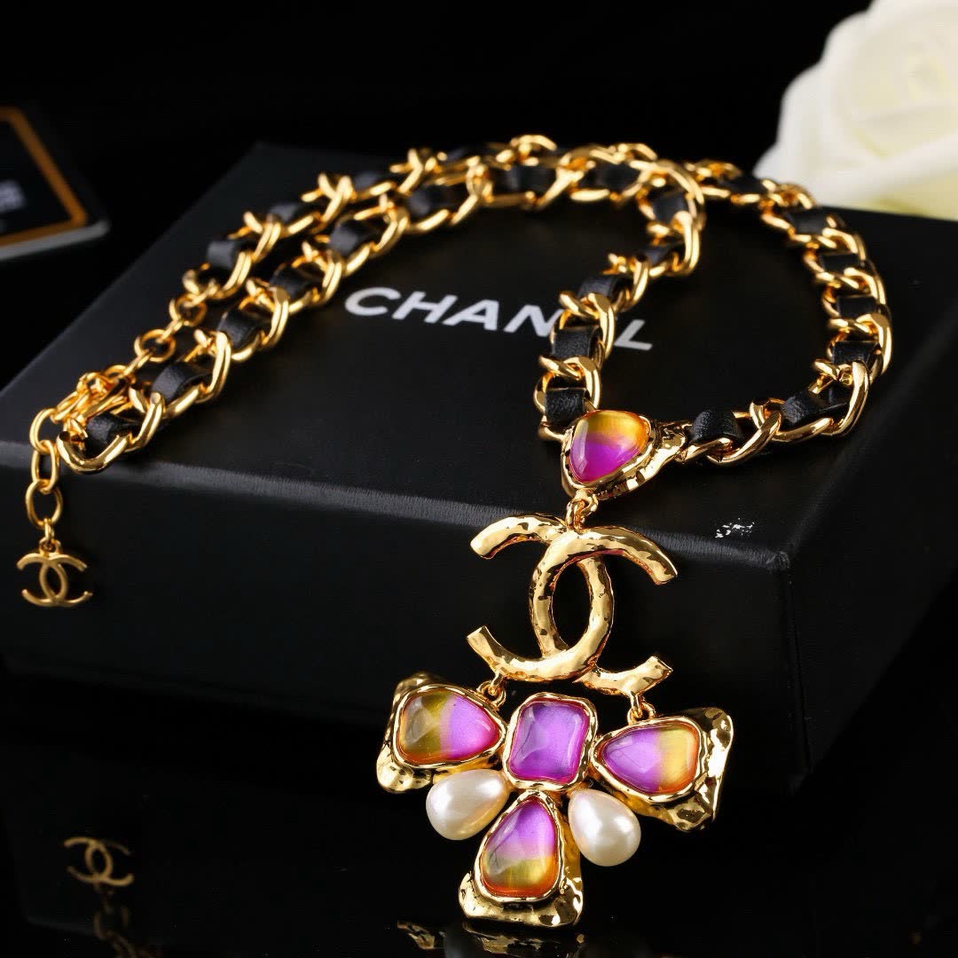 Chanel Gold-tone and Enamel Necklace with CC Logo