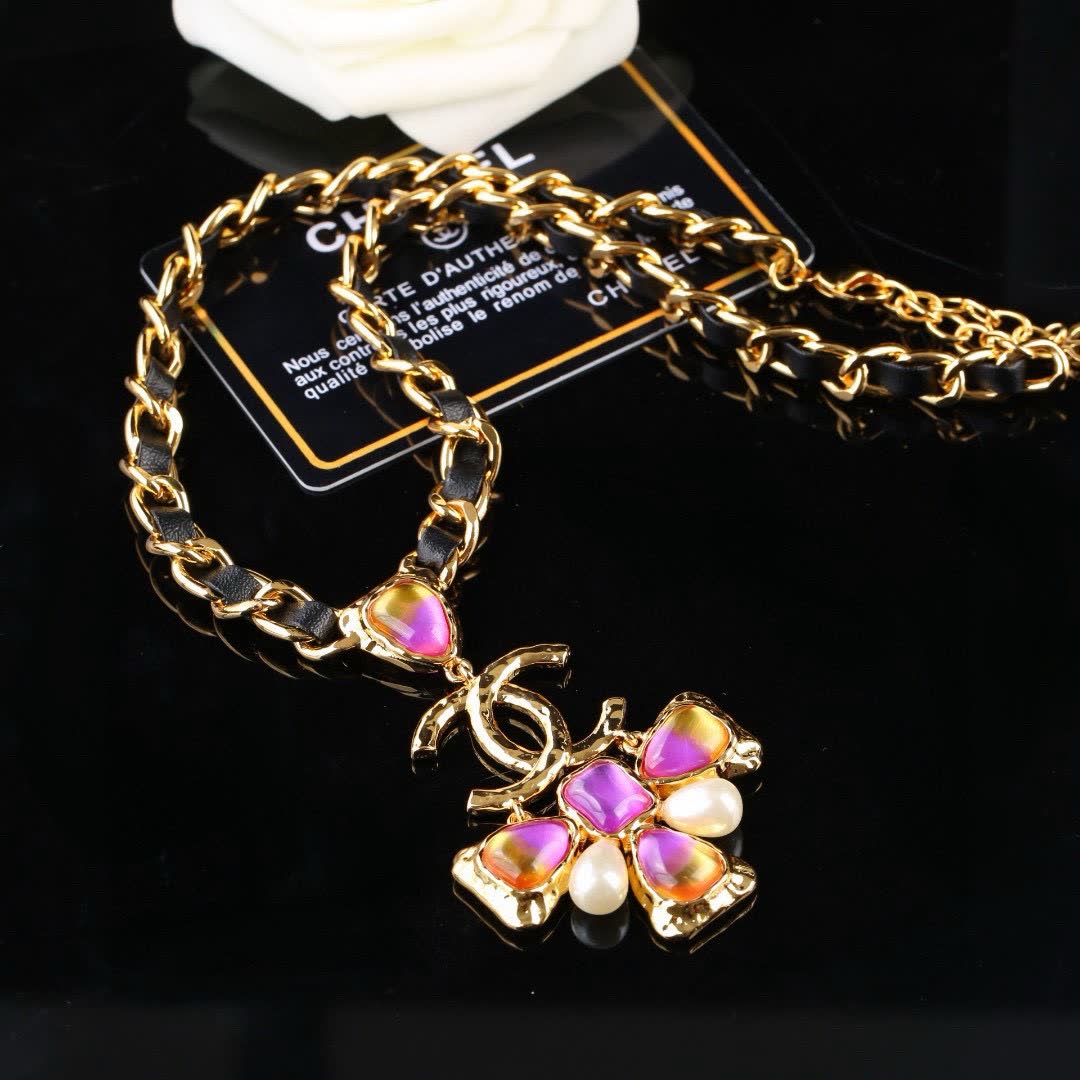 Chanel Gold-tone and Enamel Necklace with CC Logo
