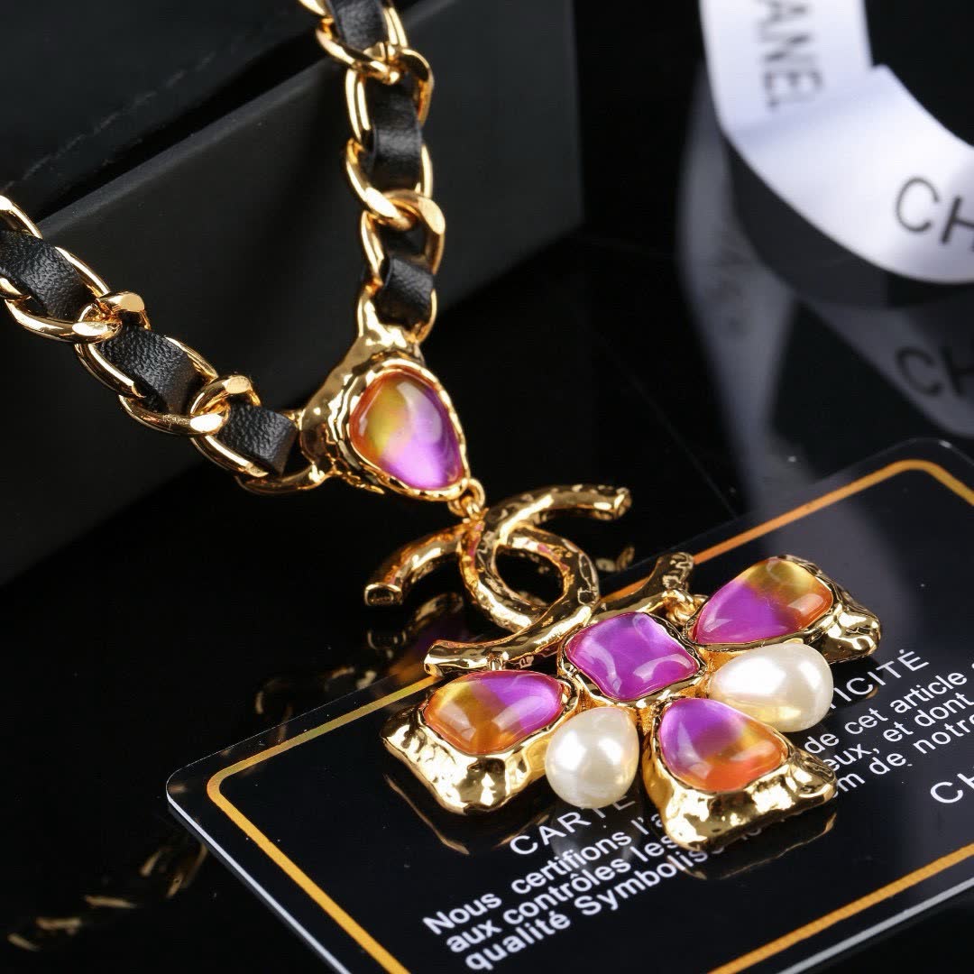 Chanel Gold-tone and Enamel Necklace with CC Logo