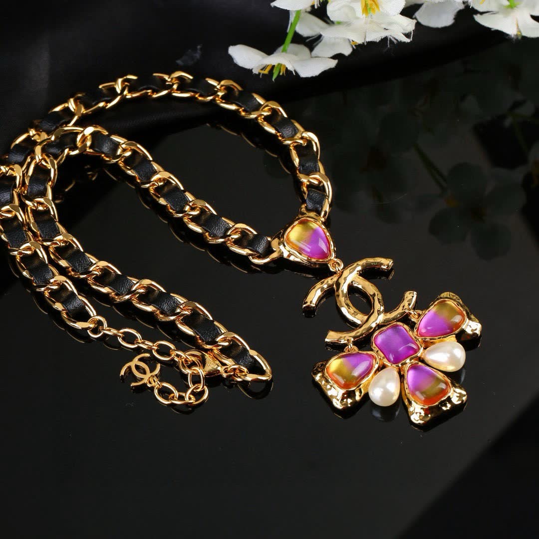 Chanel Gold-tone and Enamel Necklace with CC Logo