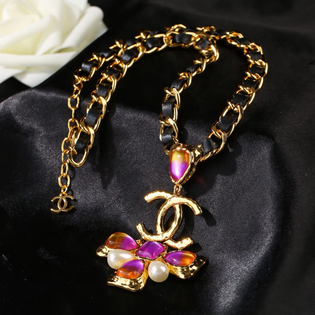 Chanel Gold-tone and Enamel Necklace with CC Logo