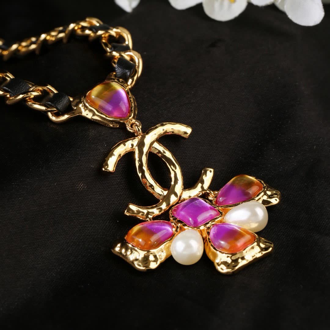 Chanel Gold-tone and Enamel Necklace with CC Logo