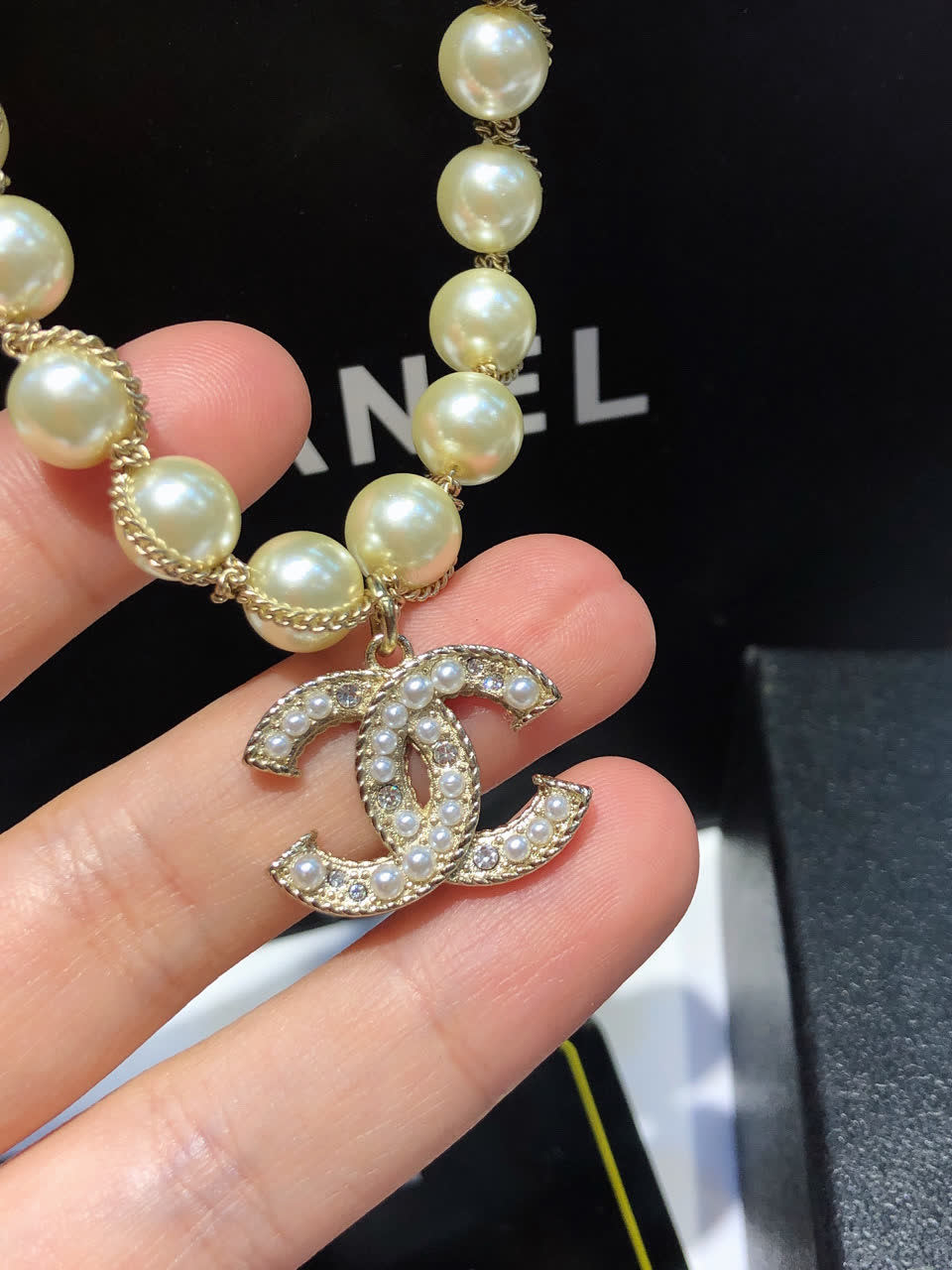Chanel Pearl Necklace with CC Pendant