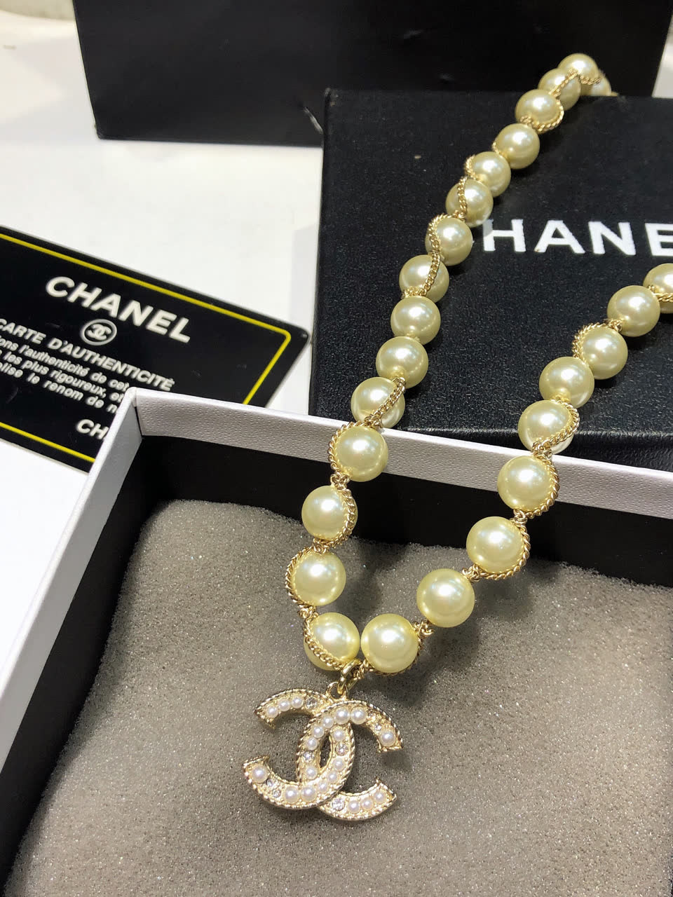 Chanel Pearl Necklace with CC Pendant
