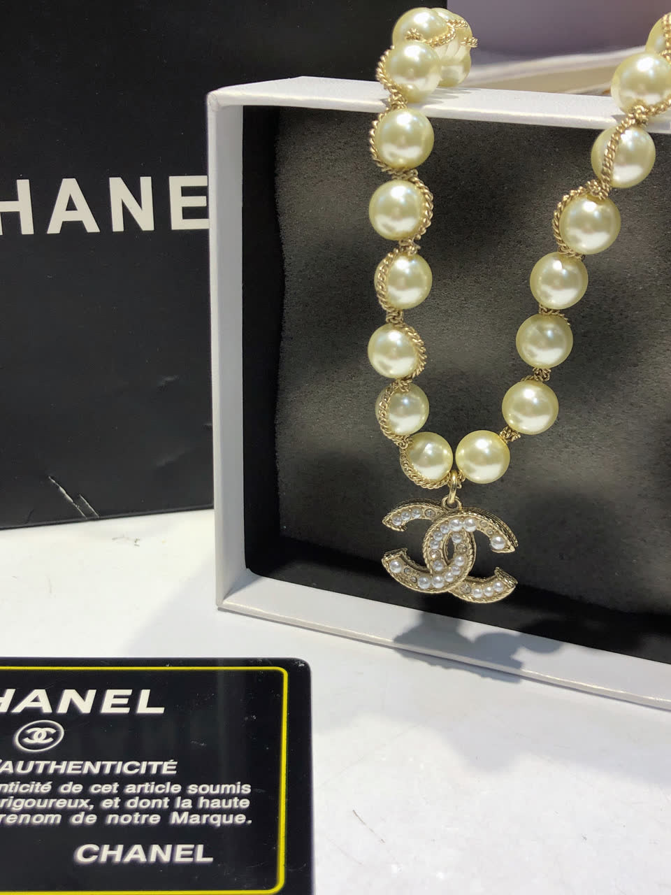 Chanel Pearl Necklace with CC Pendant