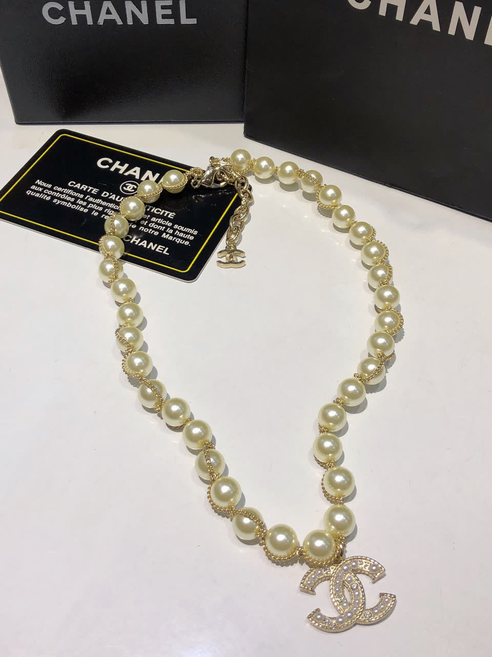 Chanel Pearl Necklace with CC Pendant