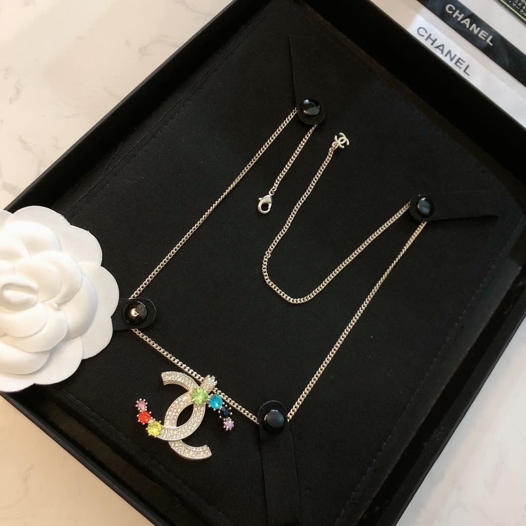 Chanel CC Logo Multicolored Crystal Necklace