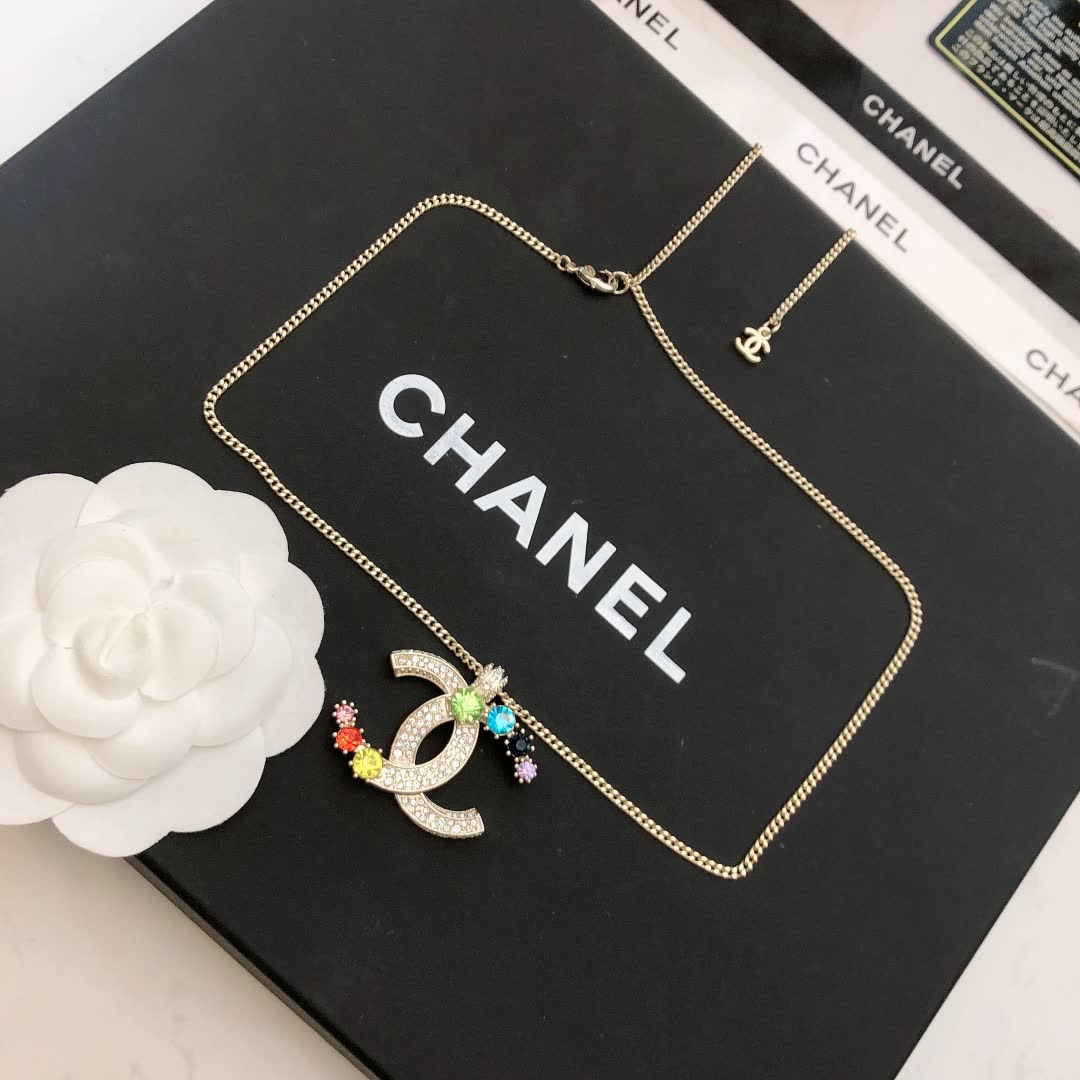 Chanel CC Logo Multicolored Crystal Necklace