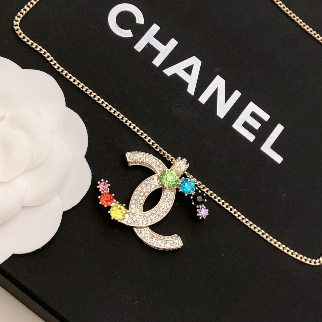 Chanel CC Logo Multicolored Crystal Necklace