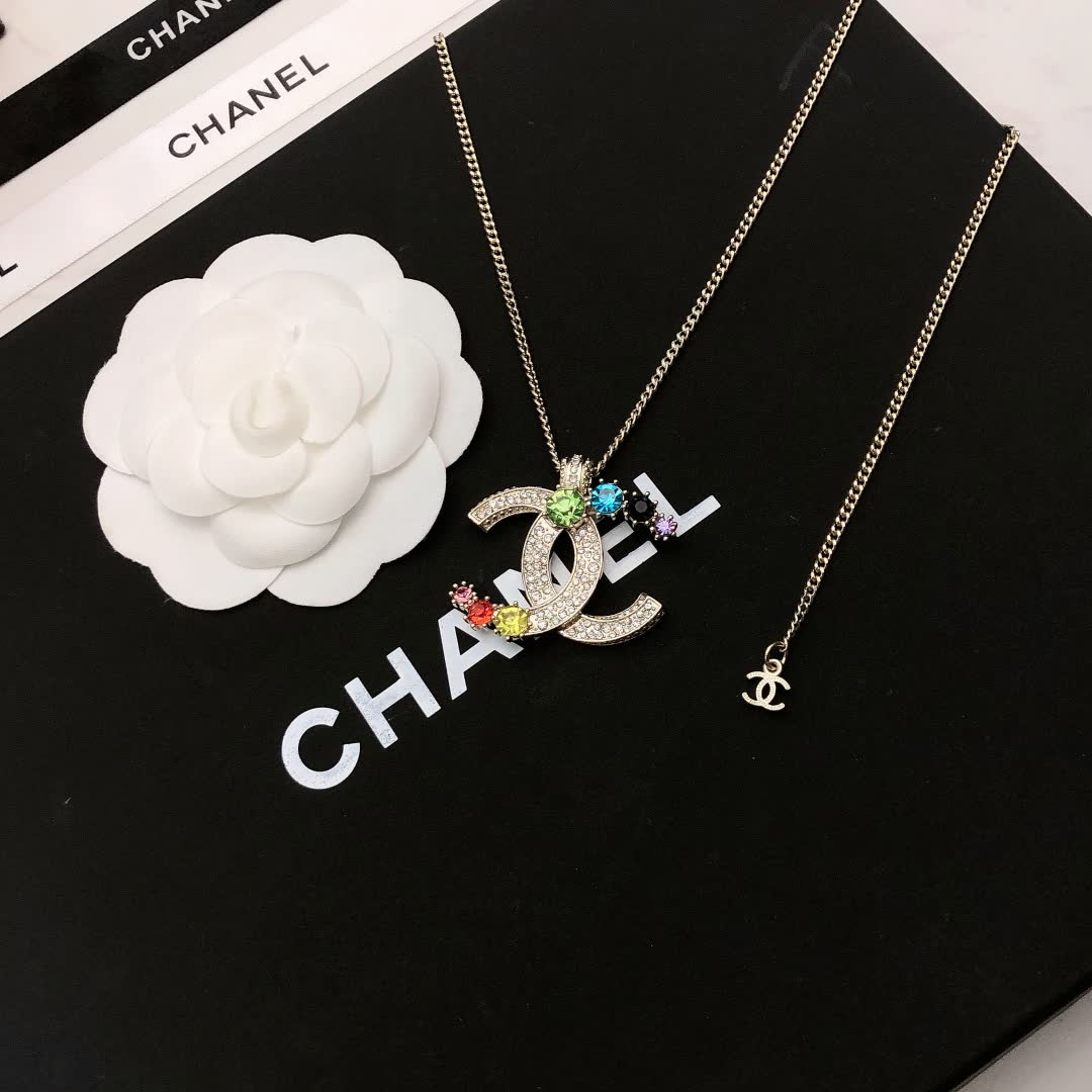 Chanel CC Logo Multicolored Crystal Necklace