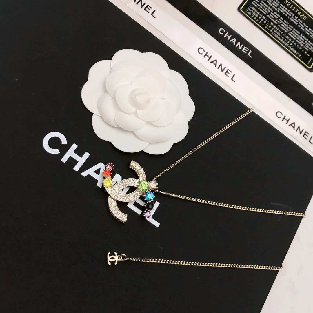 Chanel CC Logo Multicolored Crystal Necklace