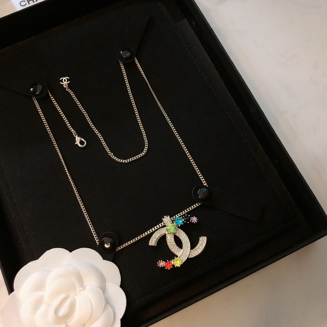 Chanel CC Logo Multicolored Crystal Necklace