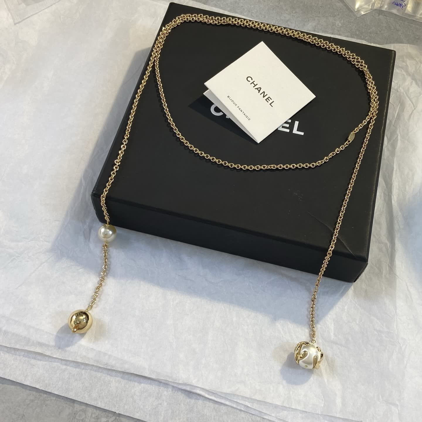 Chanel Pearl and Gold Chain Necklace