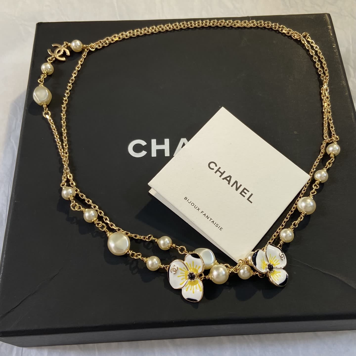 Chanel Red Flower and Pearl Necklace