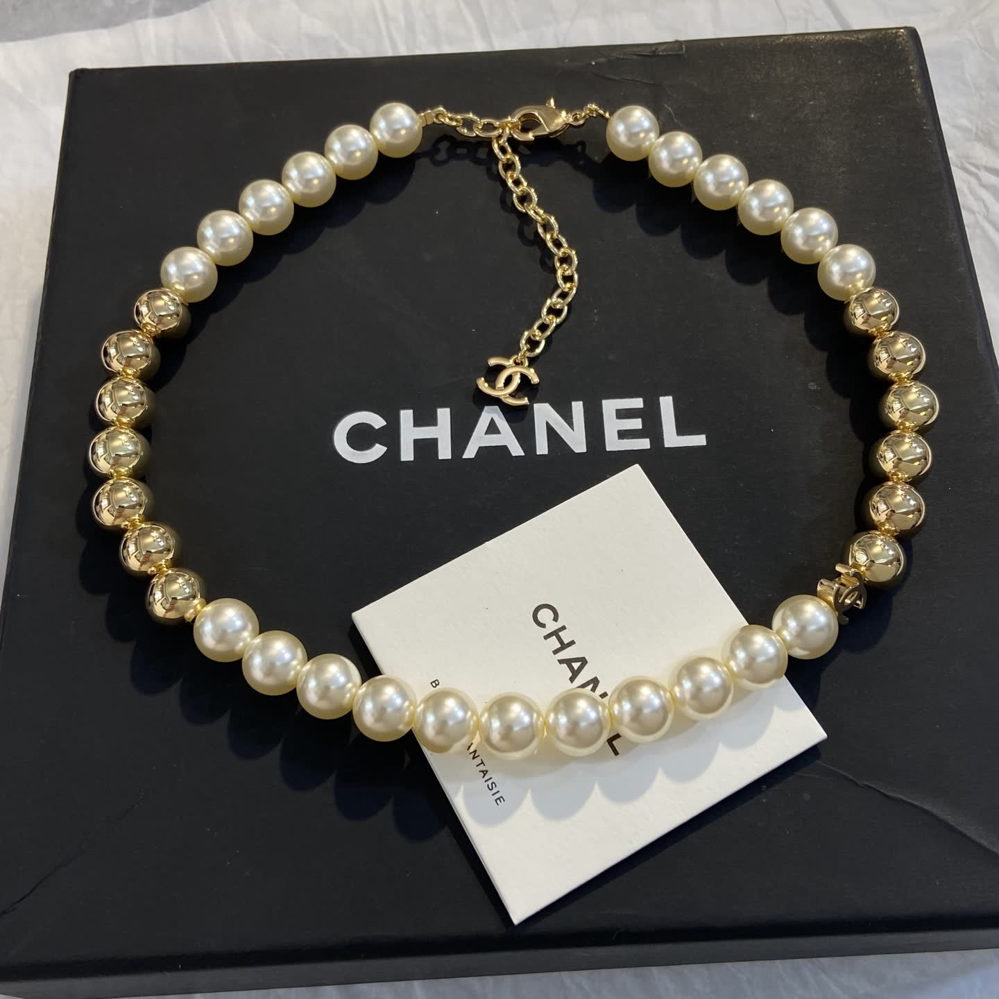 Chanel Pearl and Gold Bead Necklace