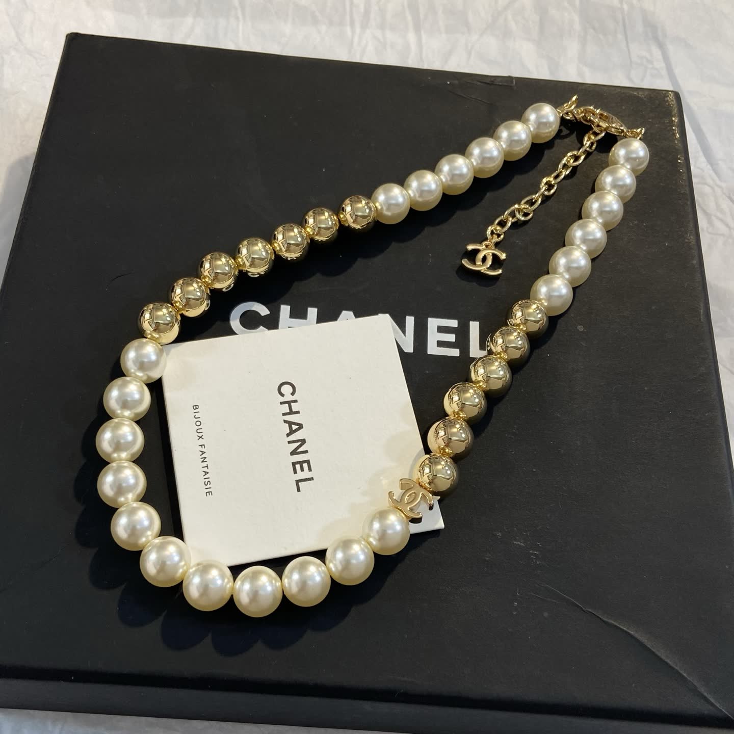Chanel Pearl and Gold Bead Necklace