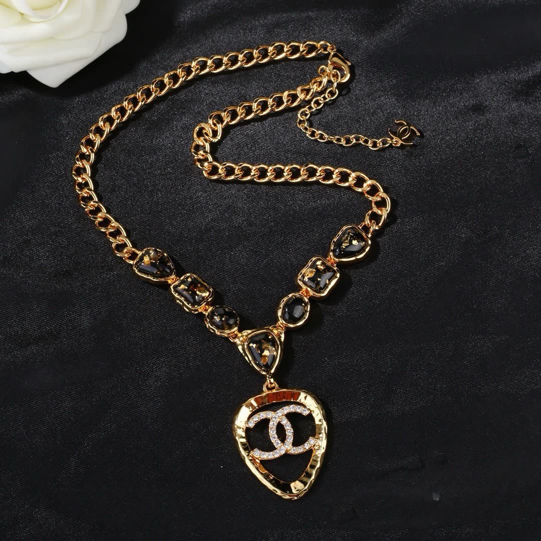 Chanel Gold-tone and Black Stone Necklace